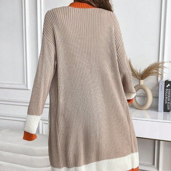 Multicolor Casual Womens Color Block Open Front Cardigan - Picture 3 of 6